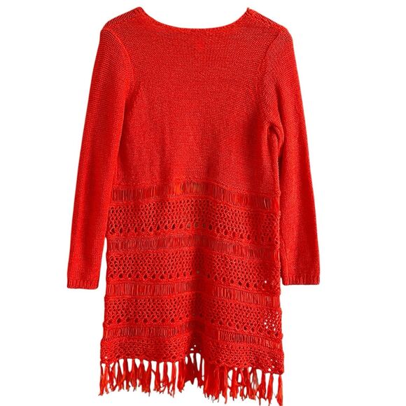 Crochet Knit Fringe Long Cardigan XS Boho Hippie Festival Duster Y2K Fairycore - Picture 3 of 11